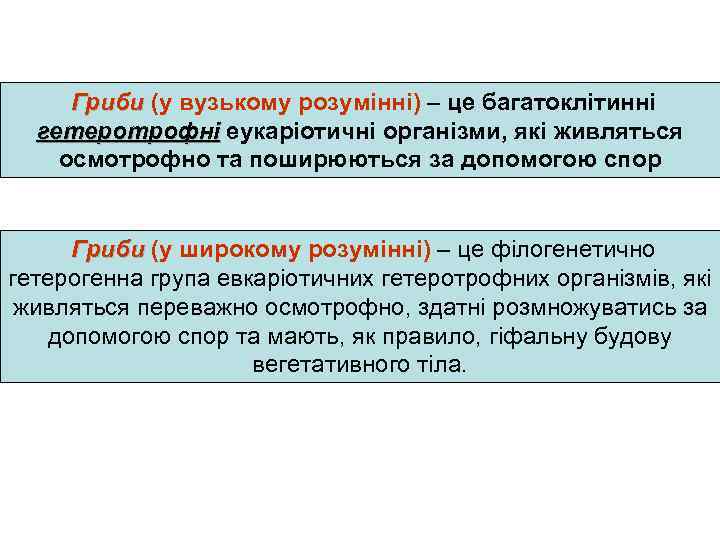  Гриби (у вузькому розумінні) – це багатоклітинні гетеротрофні еукаріотичні організми, які живляться осмотрофно
