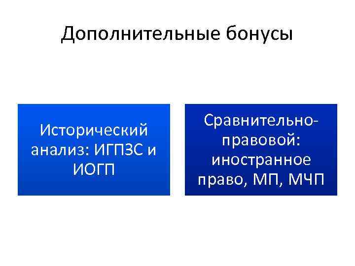 Дополнительные бонусы Исторический анализ: ИГПЗС и ИОГП Сравнительноправовой: иностранное право, МП, МЧП 
