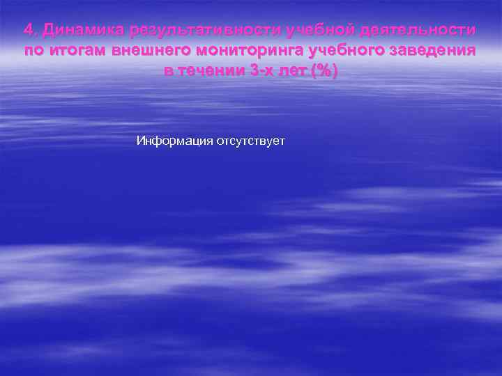 4. Динамика результативности учебной деятельности по итогам внешнего мониторинга учебного заведения в течении 3
