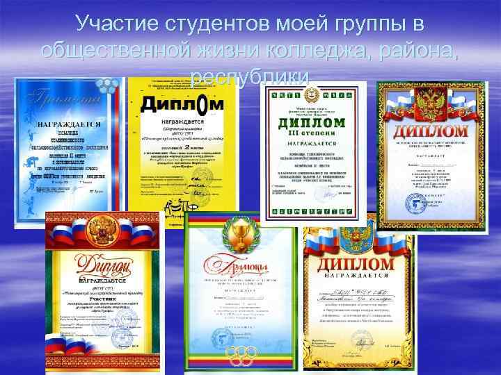 Участие студентов моей группы в общественной жизни колледжа, района, республики 