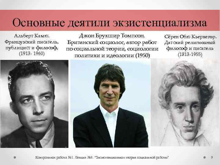 Основные деятили экзистенциализма Альберт Камю. Французский писатель, публицист и философ, (1913 1960) Джон Брукшир