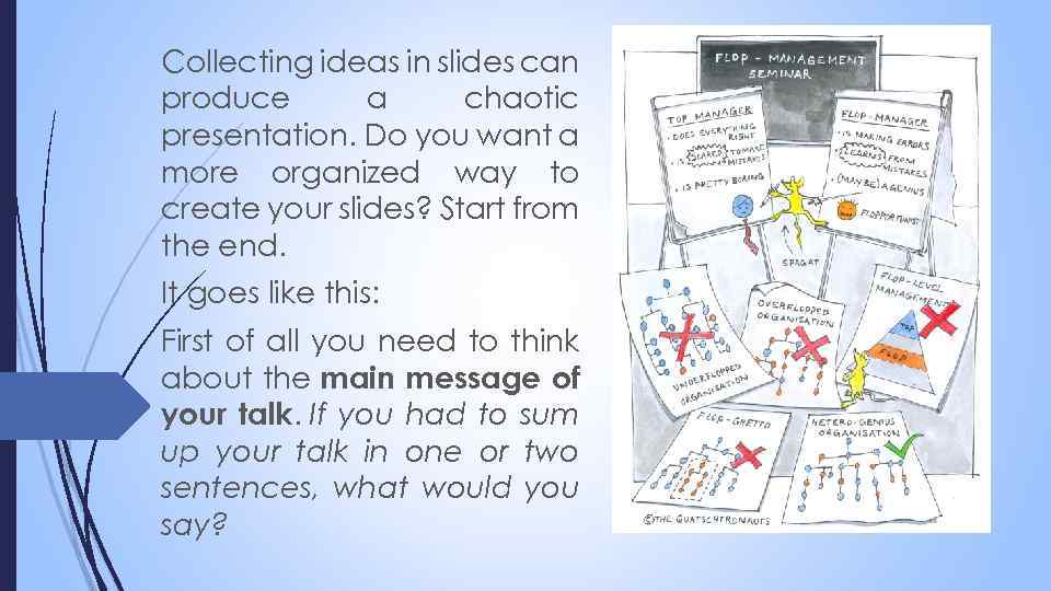 Collecting ideas in slides can produce a chaotic presentation. Do you want a more