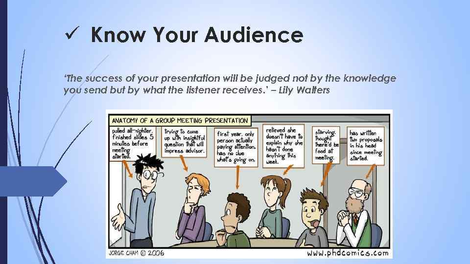 ü Know Your Audience ‘The success of your presentation will be judged not by