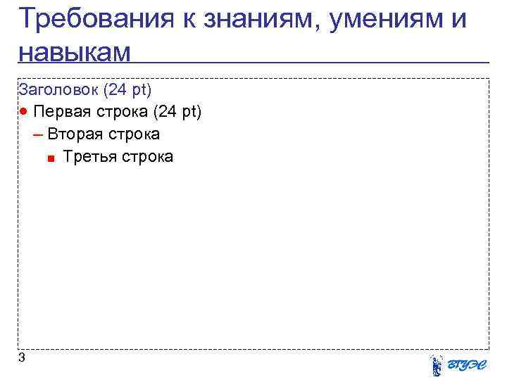 Требования к знаниям, умениям и навыкам Заголовок (24 pt) · Первая строка (24 pt)