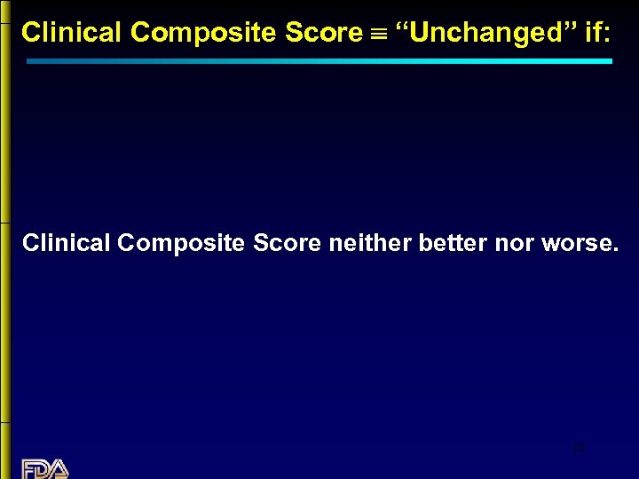 Clinical Composite Score º “Unchanged” if: Clinical Composite Score neither better nor worse. 12