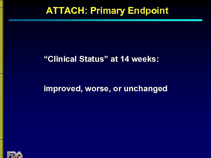 ATTACH: Primary Endpoint “Clinical Status” at 14 weeks: improved, worse, or unchanged 34 