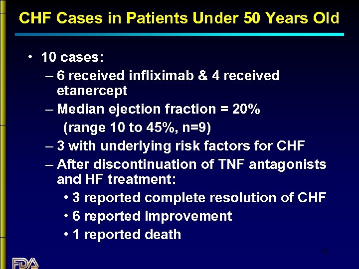CHF Cases in Patients Under 50 Years Old • 10 cases: – 6 received