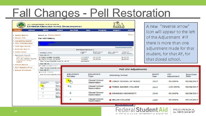 Fall Changes - Pell Restoration A new “reverse arrow” icon will appear to the