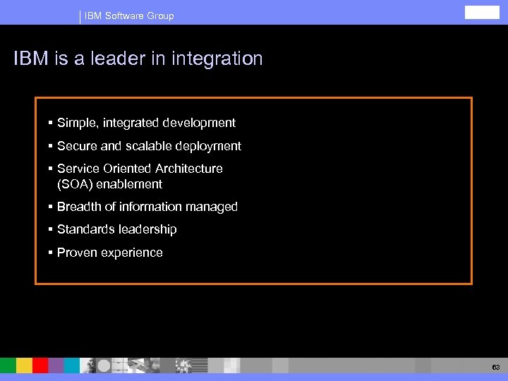 IBM Software Group IBM is a leader in integration § Simple, integrated development §