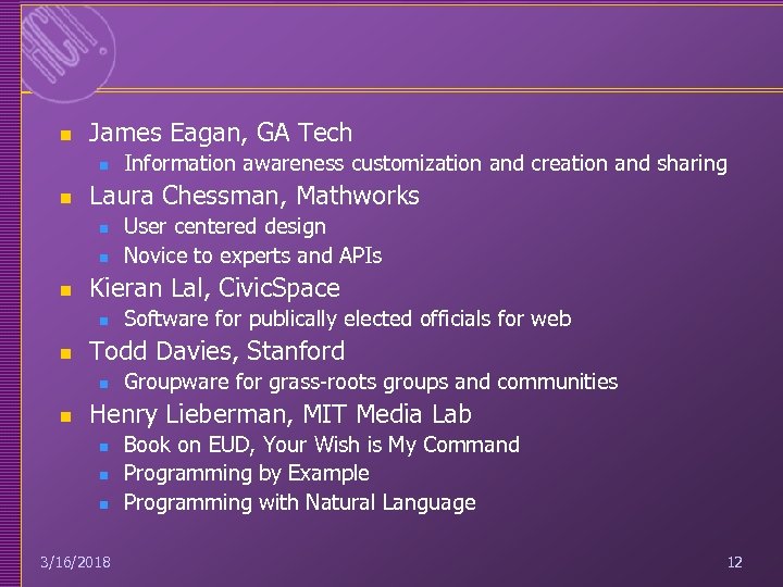 n James Eagan, GA Tech n n Laura Chessman, Mathworks n n n Software