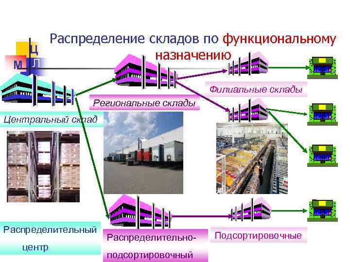 Распределение складов по функциональному Ц назначению М Л Филиальные склады Региональные склады Центральный склад