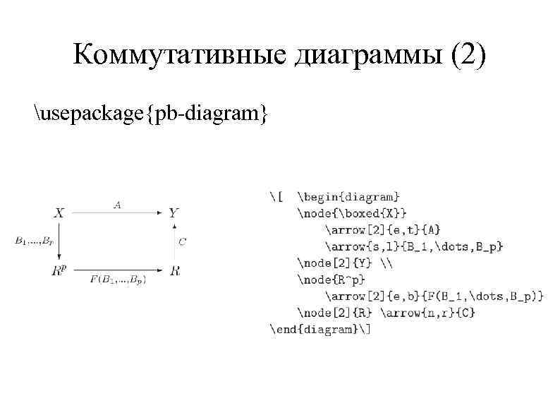 Коммутативные диаграммы (2) usepackage{pb-diagram} 