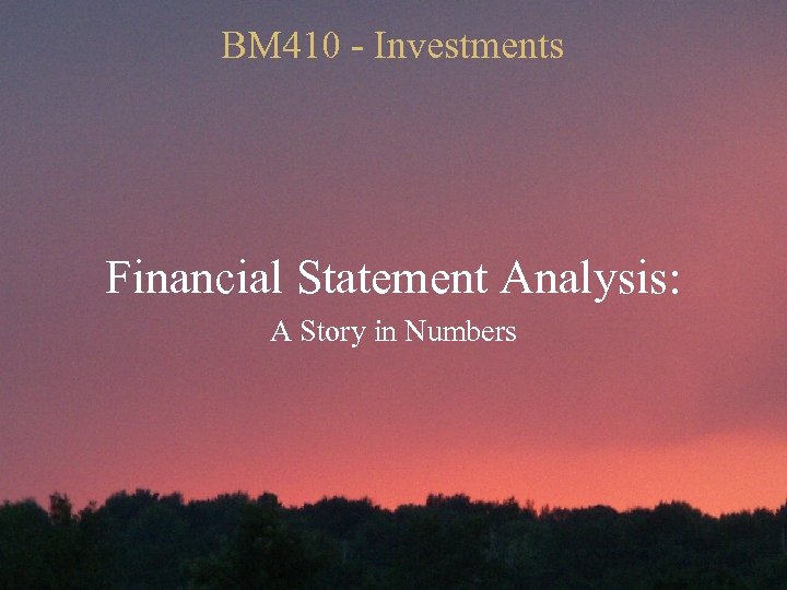 BM 410 - Investments Financial Statement Analysis: A Story in Numbers 