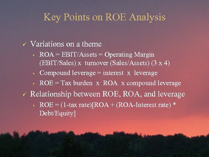 Key Points on ROE Analysis ü Variations on a theme • • • ü