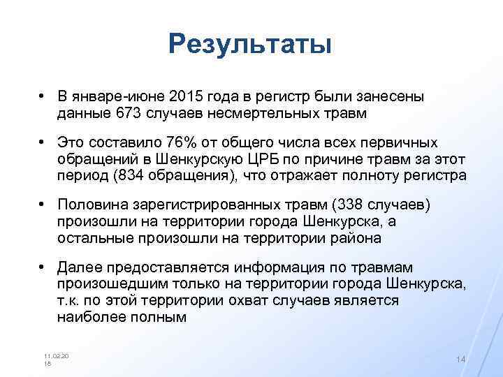 Результаты • В январе-июне 2015 года в регистр были занесены данные 673 случаев несмертельных