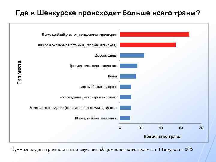 Где в Шенкурске происходит больше всего травм? Приусадебный участок, придомовая территория Жилое помещение (гостинная,