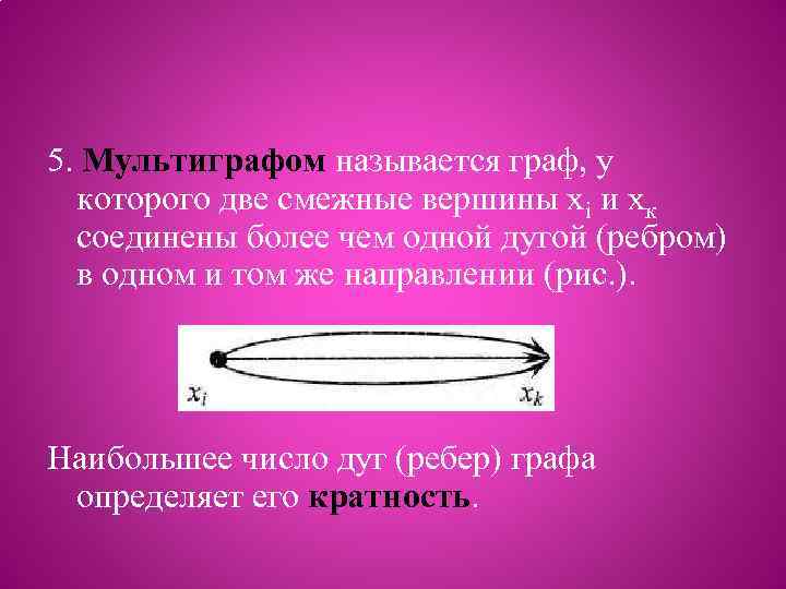5. Мультиграфом называется граф, у которого две смежные вершины хi и хк соединены более