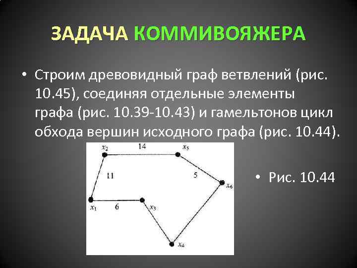 ЗАДАЧА КОММИВОЯЖЕРА • Строим древовидный граф ветвлений (рис. 10. 45), соединяя отдельные элементы графа