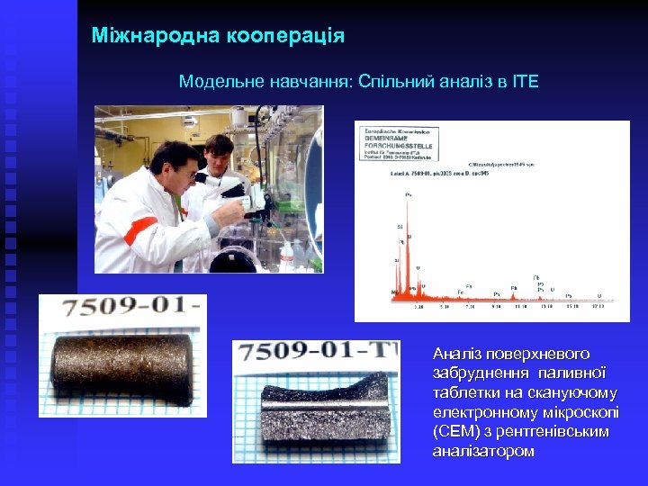Міжнародна кооперація Модельне навчання: Спільний аналіз в ITЕ Аналіз поверхневого забруднення паливної таблетки на