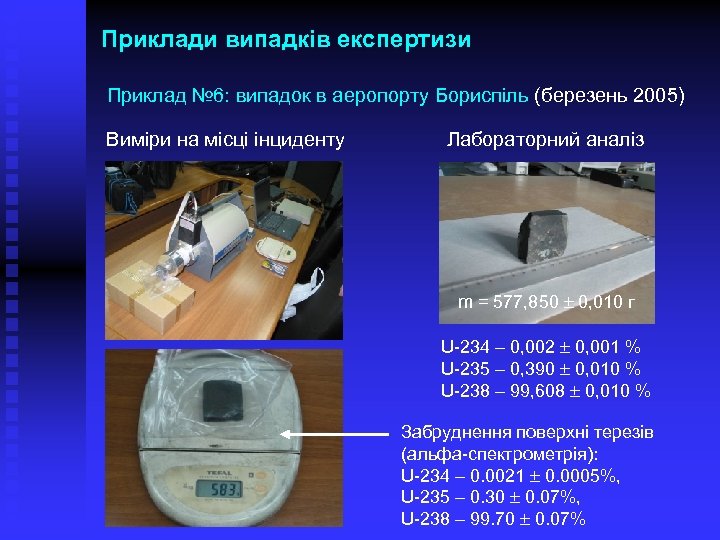 Приклади випадків експертизи Приклад № 6: випадок в аеропорту Бориспіль (березень 2005) Виміри на