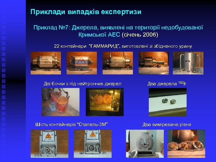 Приклади випадків експертизи Приклад № 7: Джерела, виявлені на території недобудованої Кримської АЕС (січень
