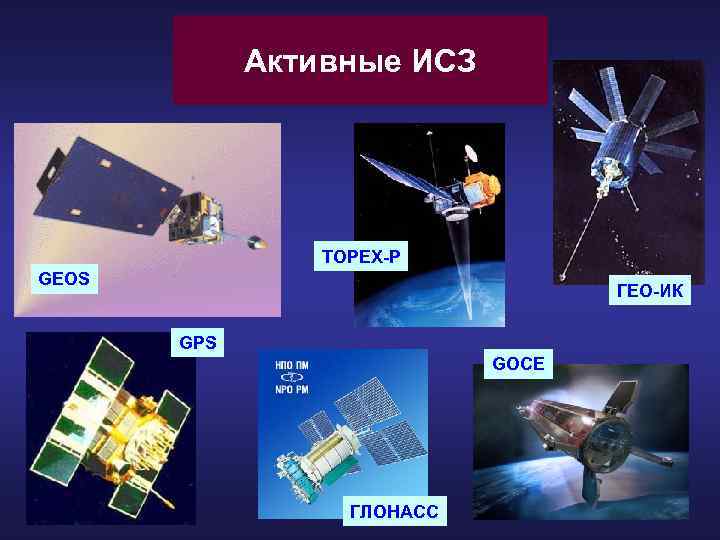 Активные ИСЗ TOPEX-P GEOS ГЕО-ИК GPS GOCE ГЛОНАСС 
