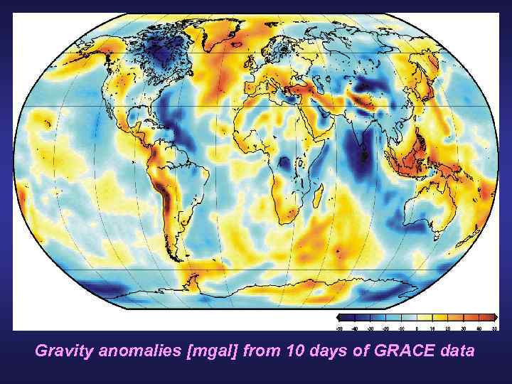 Gravity anomalies [mgal] from 10 days of GRACE data 