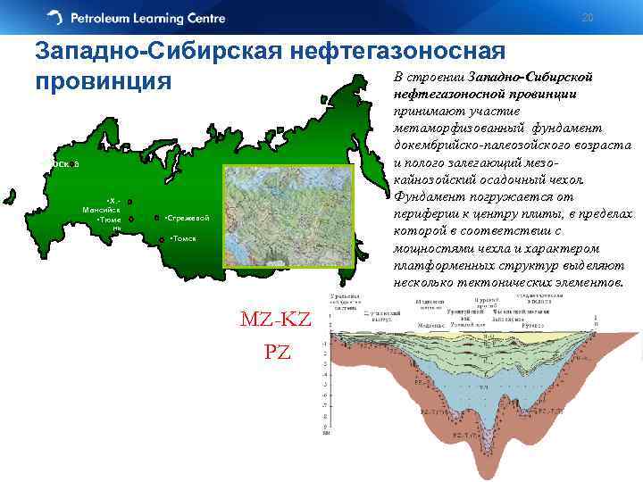 20 Западно-Сибирская нефтегазоносная В строении Западно-Сибирской провинция нефтегазоносной провинции принимают участие метаморфизованный фундамент докембрийско-палеозойского