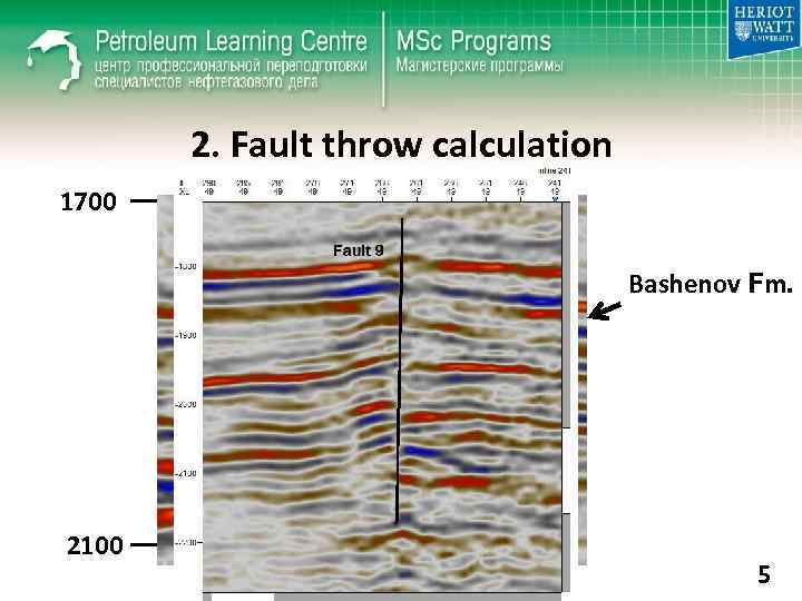 2. Fault throw calculation 1700 Fault 18 Bashenov Fm. 2100 Хline 128 5 