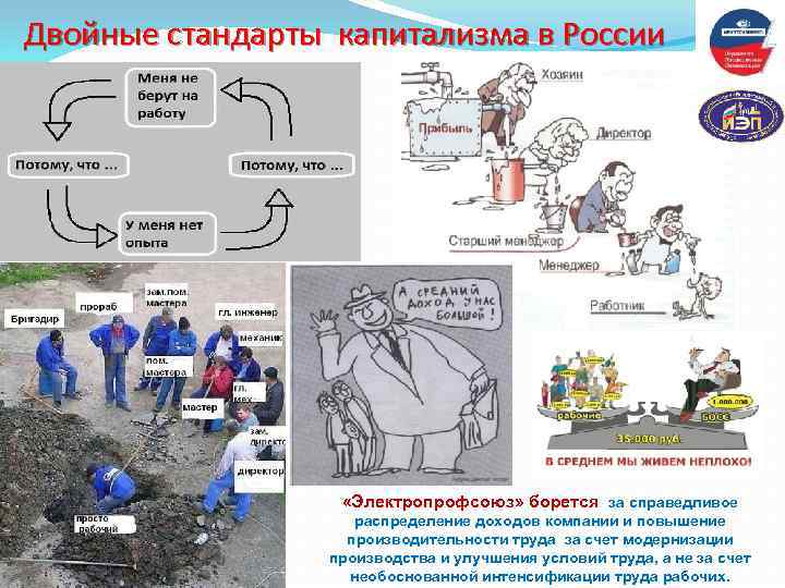  Двойные стандарты капитализма в России «Электропрофсоюз» борется за справедливое распределение доходов компании и