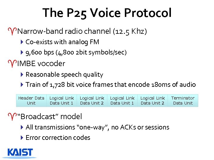 The P 25 Voice Protocol ^Narrow-band radio channel (12. 5 Khz) 4 Co-exists with