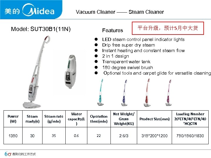 Vacuum Cleaner —— Steam Cleaner Model: SUT 30 B 1(11 N) Features l l