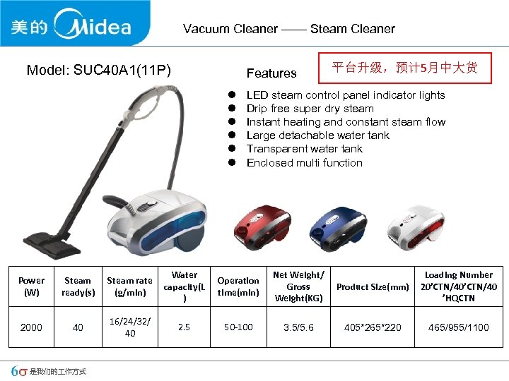 Vacuum Cleaner —— Steam Cleaner Model: SUC 40 A 1(11 P) Features l l