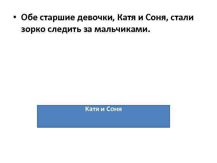  • Обе старшие девочки, Катя и Соня, стали зорко следить за мальчиками. Катя