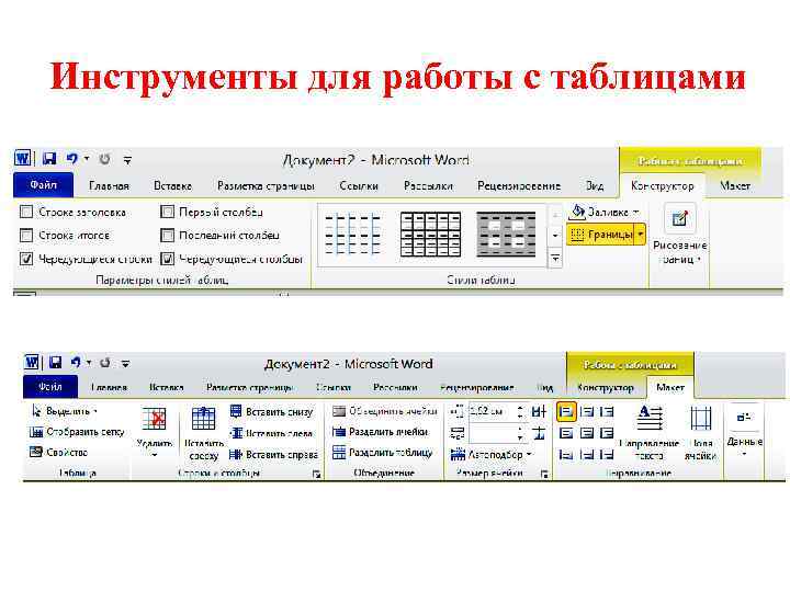 Инструменты для работы с таблицами 