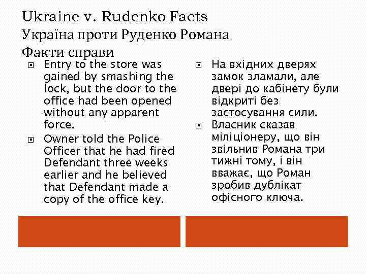 Ukraine v. Rudenko Facts Україна проти Руденко Романа Факти справи Entry to the store