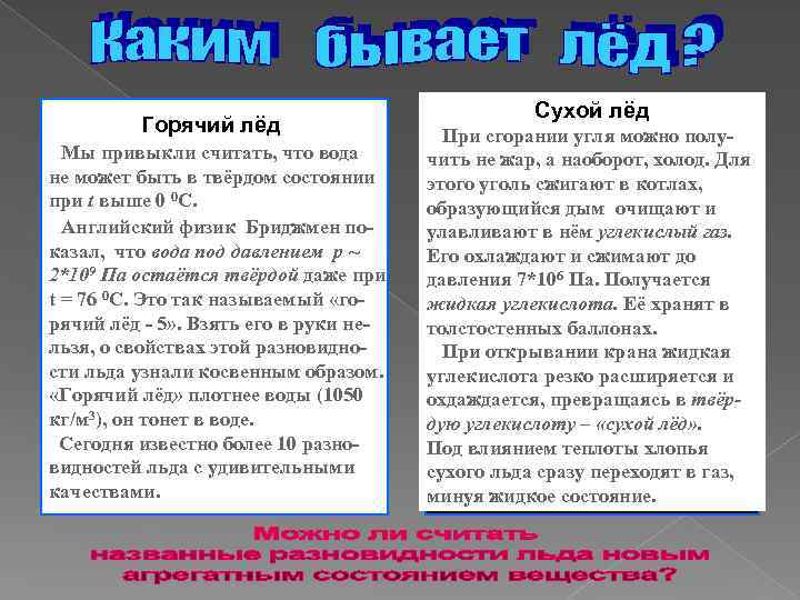 Горячий лёд Мы привыкли считать, что вода не может быть в твёрдом состоянии при