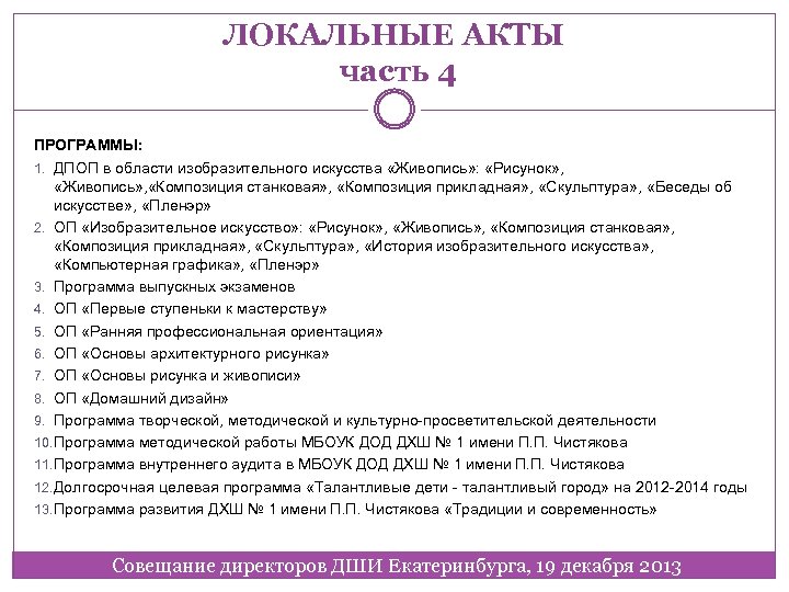 ЛОКАЛЬНЫЕ АКТЫ часть 4 ПРОГРАММЫ: 1. ДПОП в области изобразительного искусства «Живопись» : «Рисунок»