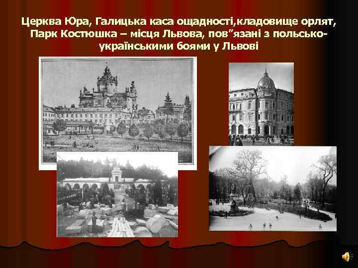 Церква Юра, Галицька каса ощадності, кладовище орлят, Парк Костюшка – місця Львова, пов”язані з