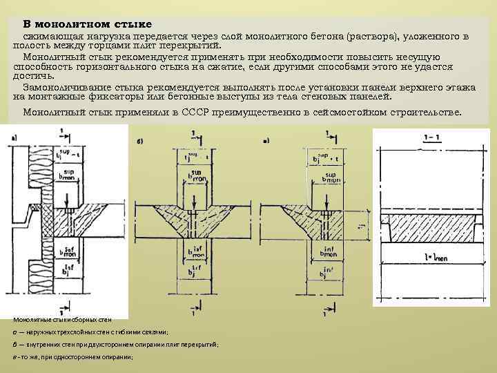 В монолитном стыке сжимающая нагрузка передается через слой монолитного бетона (раствора), уложенного в полость