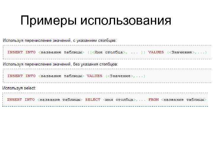 Примеры использования 