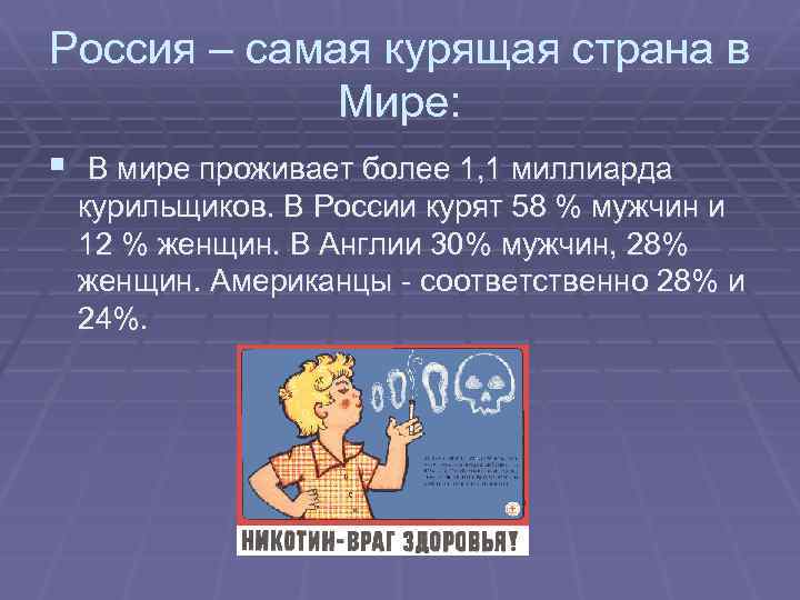 Россия – самая курящая страна в Мире: § В мире проживает более 1, 1