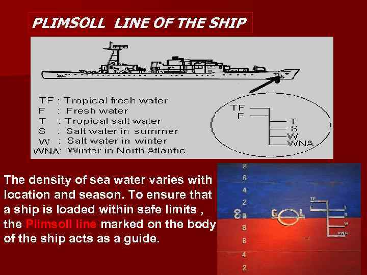 PLIMSOLL LINE OF THE SHIP The density of sea water varies with location and