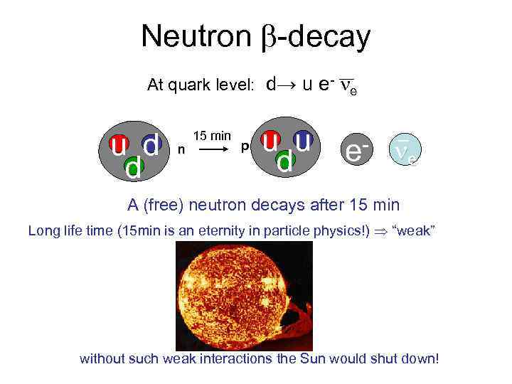 Neutron b-decay At quark level: d→ u e- e u d d n 15