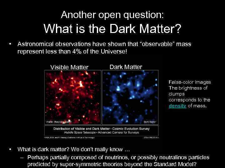 Another open question: What is the Dark Matter? • Astronomical observations have shown that