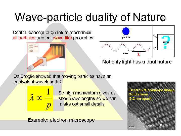 Wave-particle duality of Nature Central concept of quantum mechanics: all particles present wave-like properties