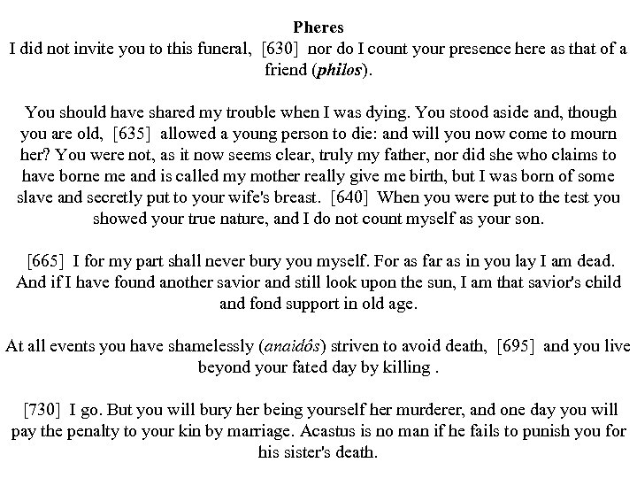 Pheres I did not invite you to this funeral, [630] nor do I count