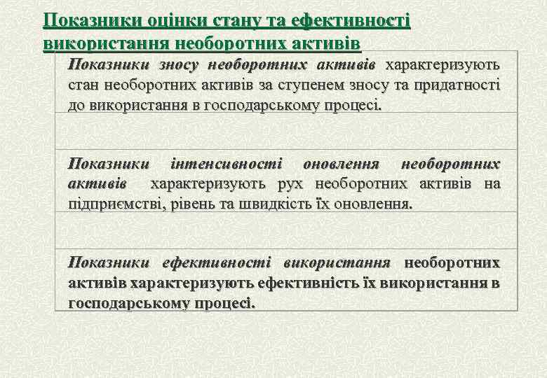 Показники оцінки стану та ефективності використання необоротних активів Показники зносу необоротних активів характеризують стан