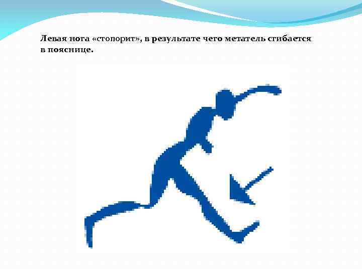 Левая нога «стопорит» , в результате чего метатель сгибается в пояснице. 