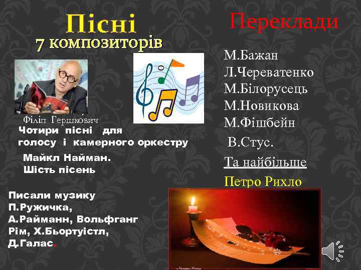 Пісні 7 композиторів Філіп Гершко вич Чотири пісні для голосу і камерного оркестру Майкл